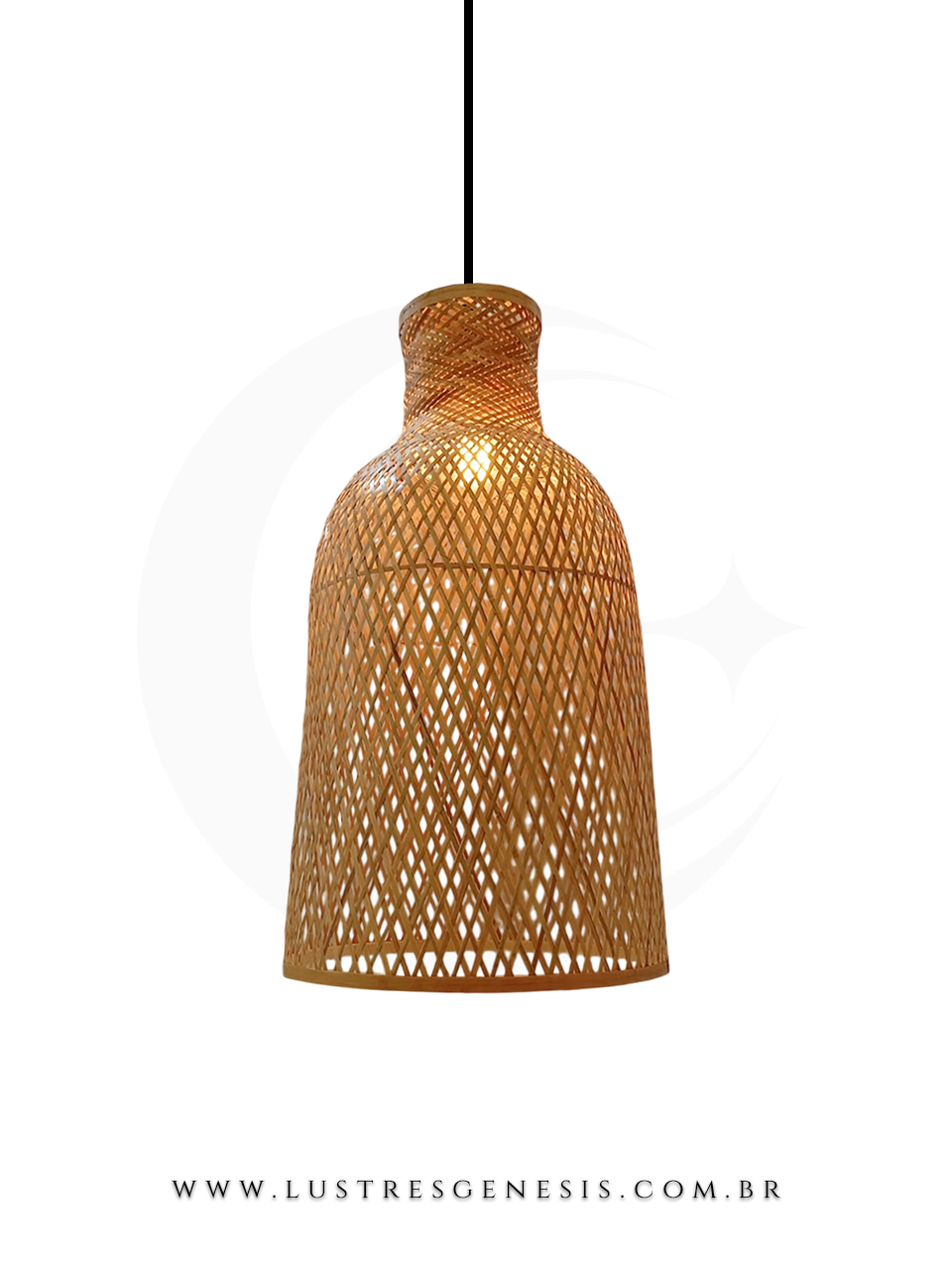 Luminária grande de fibra de bambu Gaia pendente, com design artesanal, ideal para mesas, balcão de cozinha, área gourmet ou sítio.